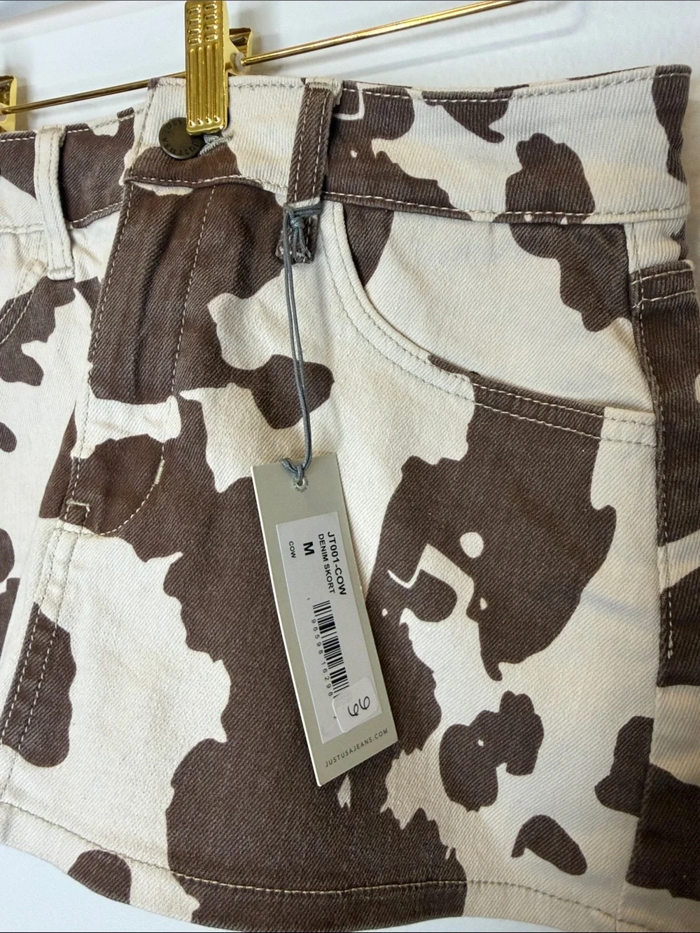 Just USA Cow Print Mini Skirt in Cream and Brown